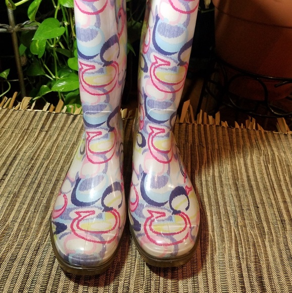 Multicolor Coach Rubber Rain Boots Sz7 - Picture 4 of 8